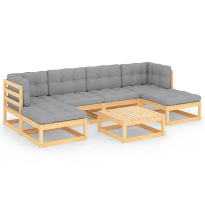 alt="7 Piece Garden Lounge Set with Cushions Solid Pinewood"