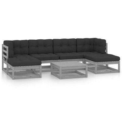 alt="7 Piece Garden Lounge Set with Cushions Grey Solid Pinewood"