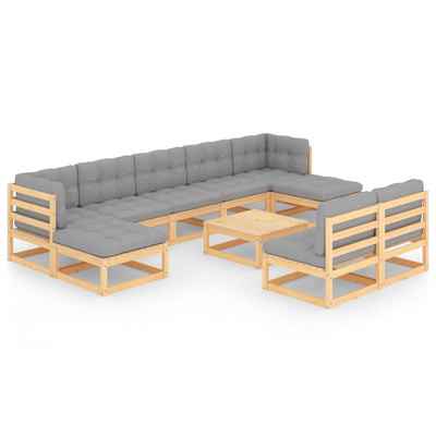 alt="10 Piece Garden Lounge Set with Cushions Solid Pinewood"