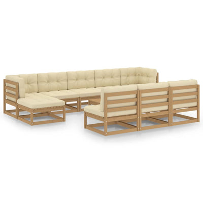 alt="11 Piece Garden Lounge Set&Cushions Honey Brown Solid Pinewood"