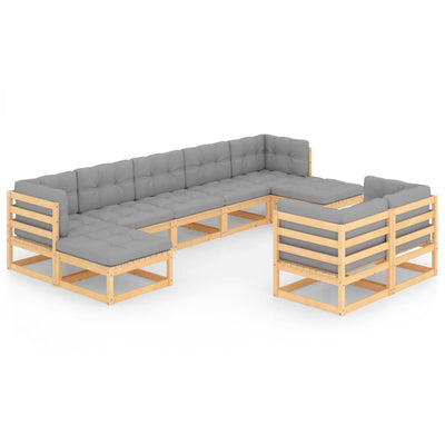 alt="9 Piece Garden Lounge Set with Cushions Solid Pinewood"