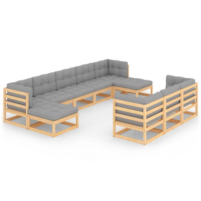 alt="10 Piece Garden Lounge Set with Cushions Solid Pinewood"