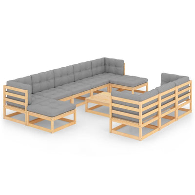 alt="11 Piece Garden Lounge Set with Cushions Solid Pinewood"