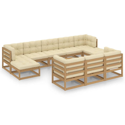alt="11 Piece Garden Lounge Set&Cushions Honey Brown Solid Pinewood"