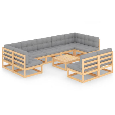 alt="10 Piece Garden Lounge Set with Cushions Solid Pinewood"