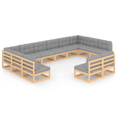 alt="12 Piece Garden Lounge Set with Cushions Solid Pinewood"