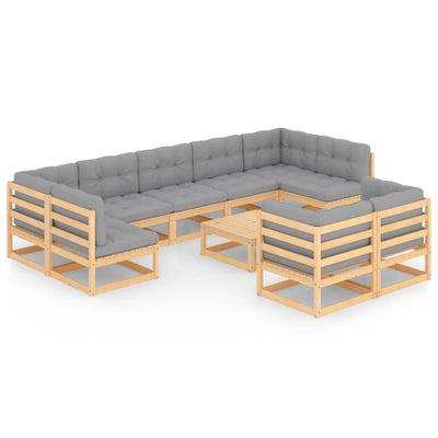 alt="10 Piece Garden Lounge Set with Cushions Solid Pinewood"