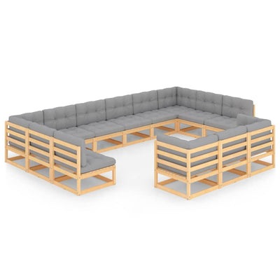 alt="13 Piece Garden Lounge Set with Cushions Solid Pinewood"
