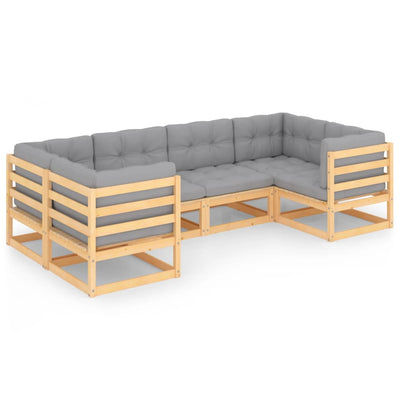 alt="6 Piece Garden Lounge Set with Cushions Solid Pinewood"