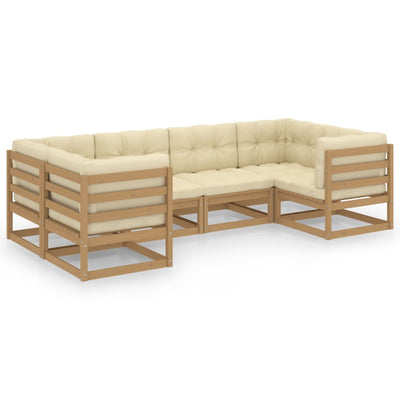 alt="6 Piece Garden Lounge Set&Cushions Honey Brown Solid Pinewood"