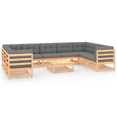 alt="10 Piece Garden Lounge Set with Cushions Solid Pinewood"
