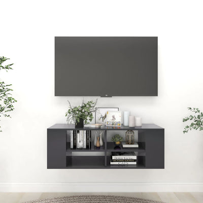 alt="Wall-Mounted TV Cabinet Grey 102x35x35 cm Chipboard"