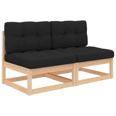 alt="Garden Middle Sofas with Cushions 2 pcs Solid Pinewood"
