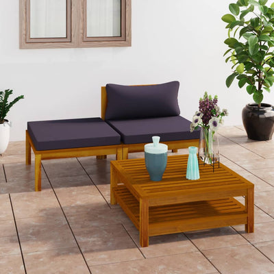 alt="3 Piece Garden Lounge Set with Dark Grey Cushions Acacia Wood"