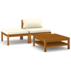 3 Piece Garden Lounge Set with Cream White Cushions Acacia Wood