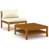 2 Piece Garden Sofa Set with Cream White Cushions Acacia Wood
