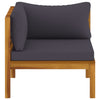 Sectional Corner Sofa with Dark Grey Cushions Solid Acacia Wood