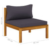Sectional Middle Sofa with Dark Grey Cushions Solid Acacia Wood