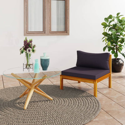alt="Sectional Middle Sofa with Dark Grey Cushions Solid Acacia Wood"