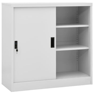 alt="Office Cabinet with Sliding Door Light Grey 90x40x90 cm Steel"