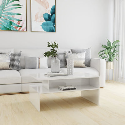 alt="Coffee Table High Gloss White 90x60x42.5 cm Chipboard"