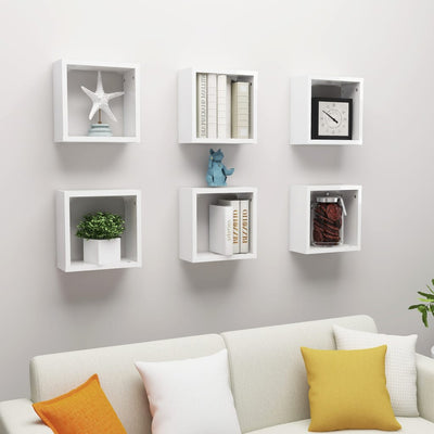 alt="Wall Cube Shelves 6 pcs High Gloss White 30x15x30 cm"