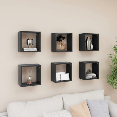 alt="Wall Cube Shelves 6 pcs Grey 26x15x26 cm"