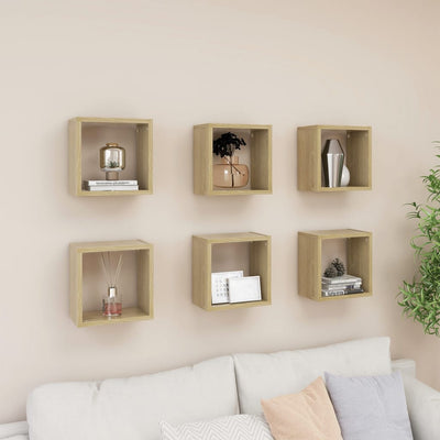 alt="Wall Cube Shelves 6 pcs Sonoma Oak 26x15x26 cm""