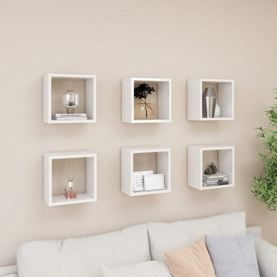 alt="Wall Cube Shelves 6 pcs High Gloss White 26x15x26 cm"