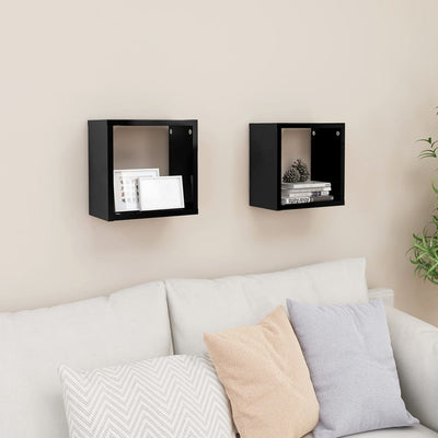 alt="Wall Cube Shelves 2 pcs High Gloss Black 26x15x26 cm"