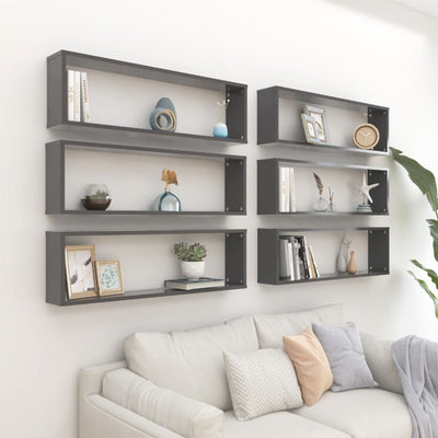 alt="Wall Cube Shelves 6 pcs Grey 100x15x30 cm Chipboard"