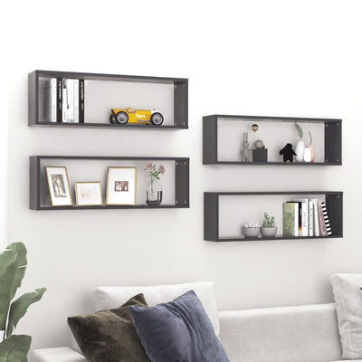 alt="Wall Cube Shelves 4 pcs Grey 80x15x26.5 cm Chipboard"