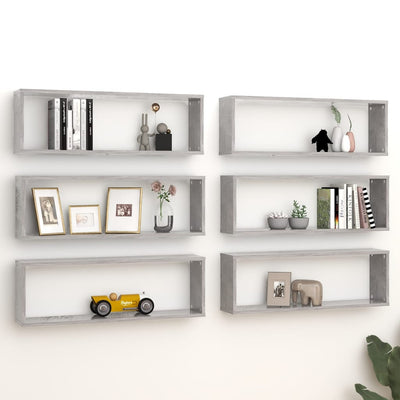 alt="Wall Cube Shelves 6 pcs Concrete Grey 80x15x26.5 cm Chipboard""