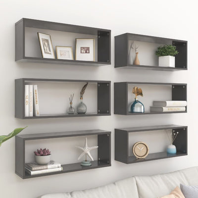 alt="Wall Shelves 6 pcs Grey 60x15x23 cm Chipboard"