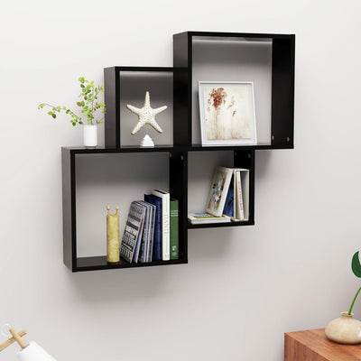 alt="Wall Cube Shelf High Gloss Black 80x15x78.5 cm Chipboard"