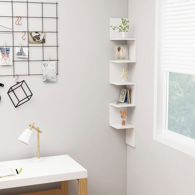 alt="Wall Corner Shelf High Gloss White 20x20x127.5 cm Chipboard"