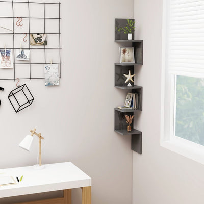 alt="Wall Corner Shelf High Gloss Grey 20x20x127.5 cm Chipboard"