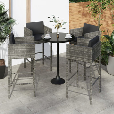 alt="Bar Stools 4 pcs with Cushions Grey Poly Rattan"