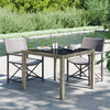 alt="Garden Table 90x90x75 cm Tempered Glass and Poly Rattan Grey"