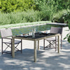 alt="Garden Table 150x90x75 cm Tempered Glass and Poly Rattan Grey"