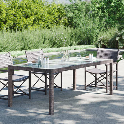 alt="Garden Table Brown 190x90x75 cm Tempered Glass and Poly Rattan"
