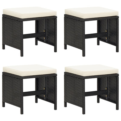 alt="Garden Stools 4 pcs with Cushions Poly Rattan Black"