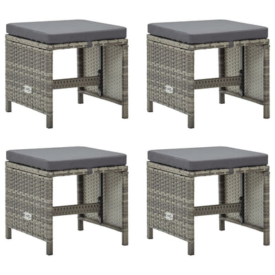 alt="Garden Stools 4 pcs with Cushions Poly Rattan Grey"