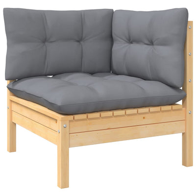 alt="Garden Corner Sofa with Grey Cushions Solid Pinewood"