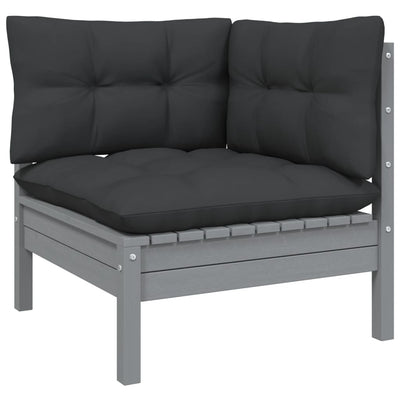 alt="Garden Corner Sofa with Anthracite Cushions Grey Solid Pinewood"