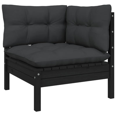 alt="Garden Corner Sofa with Cushions Black Solid Pinewood"