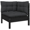 alt="Garden Corner Sofa with Cushions Black Solid Pinewood"
