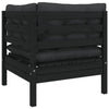 Garden Corner Sofa with Cushions Black Solid Pinewood