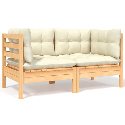 alt="2-Seater Garden Sofa with Cream Cushions Solid Pinewood"