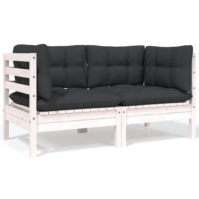 alt="2-Seater Garden Sofa with Cushions White Solid Pinewood"